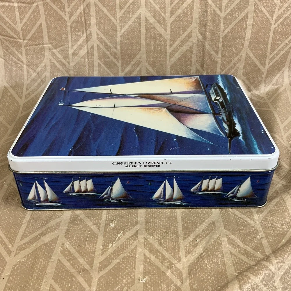 Vintage Collectible Nautical Sailing Sailboats Tin Metal Box By Stephen Lawrence